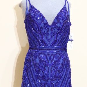 SCALA short beaded low v-back dress royal blue size 2